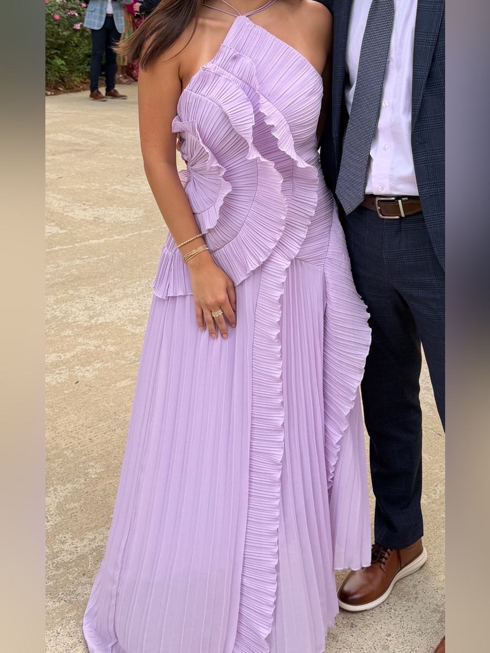 Elegant Lavender Pleated & Ruffled Gown